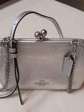 Coach Silver Metallic Kiss-Lock Mini Crossbody